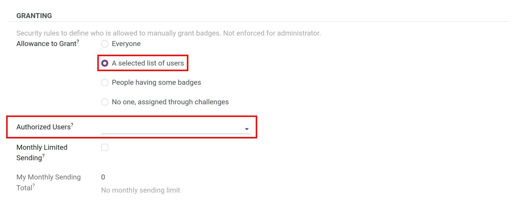 Authorized Users field