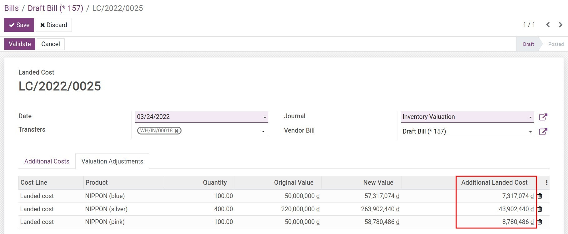By weight allocation method - Viindoo Accounting