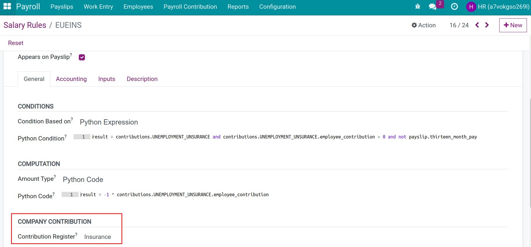 Contribution Registered Third Party on Payslip Payroll Viindoo