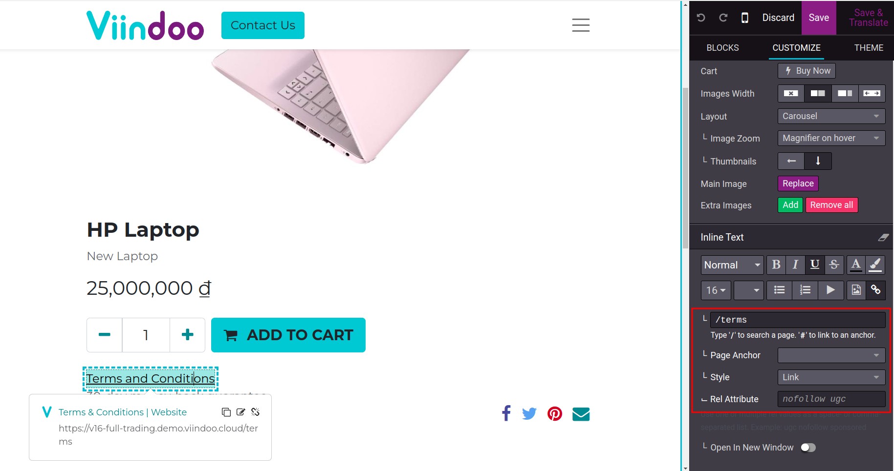 Terms and Conditions Feature