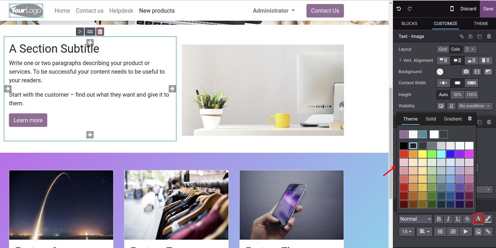Edit the color of text