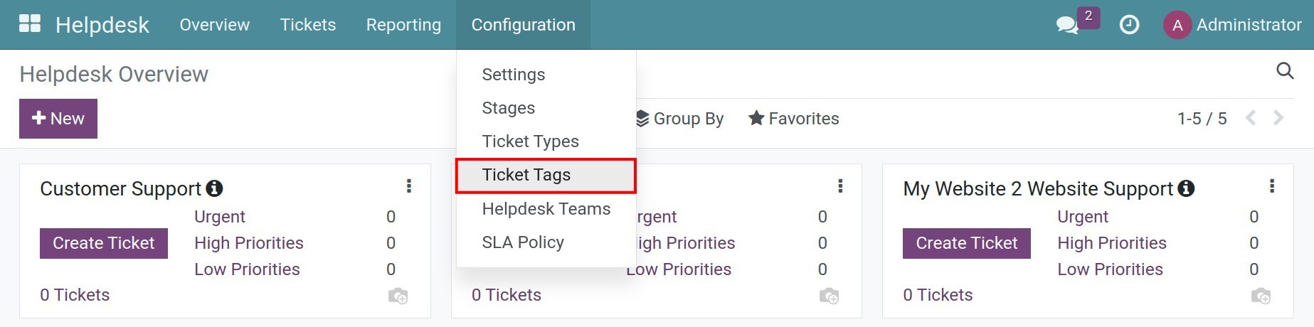 Create a new tag for a ticket Helpdesk Viindoo