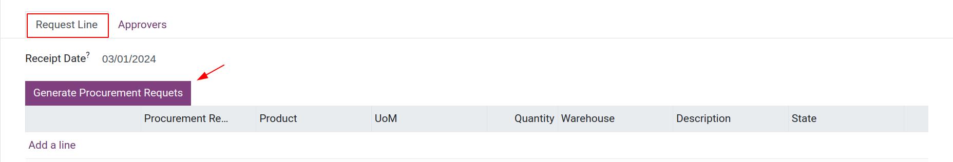 Click to generate procurement requests