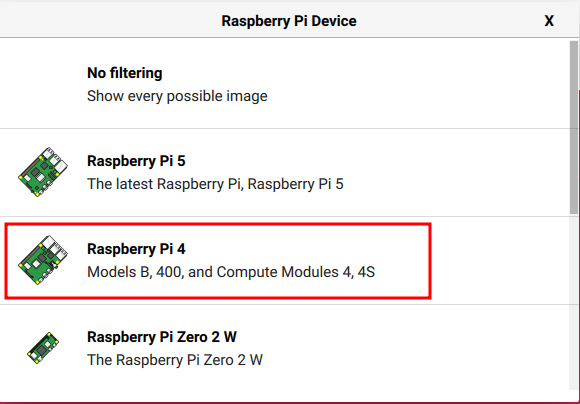 Select raspberry pi 4