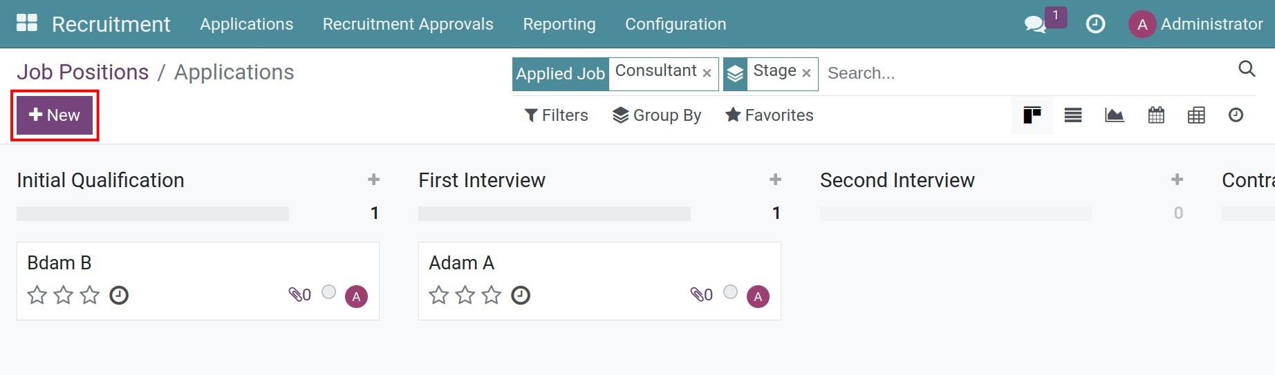 Create applicant for a specific job position