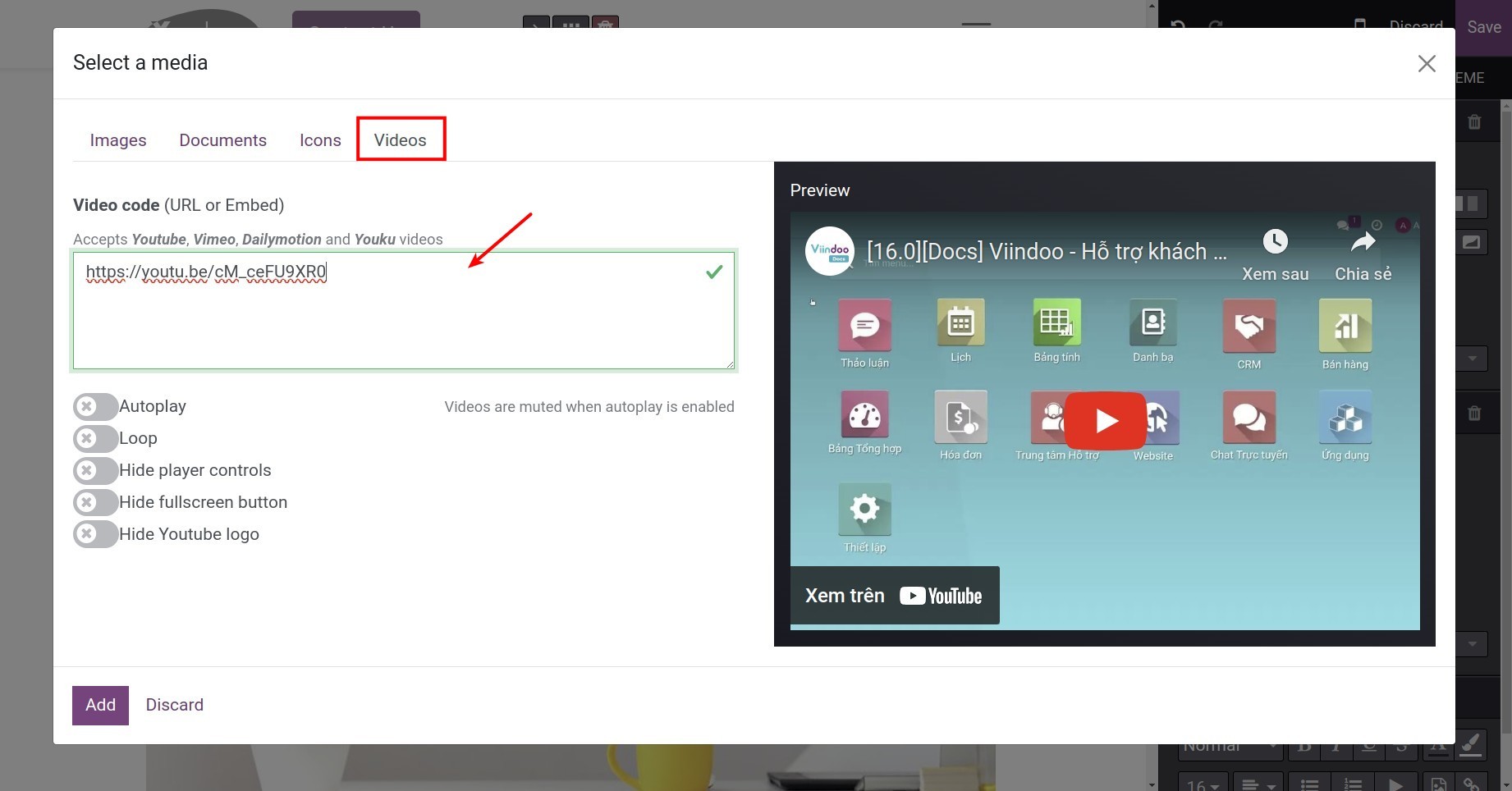 Paste the video code