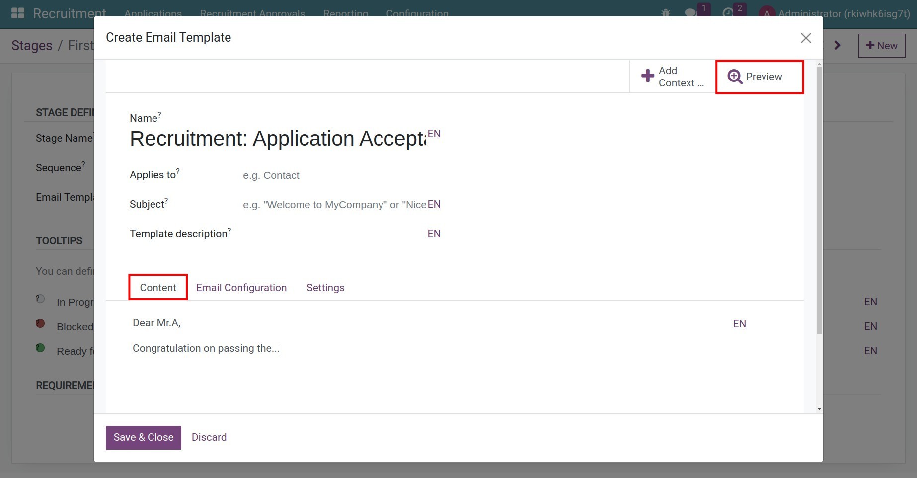 Create email templates - Content tab