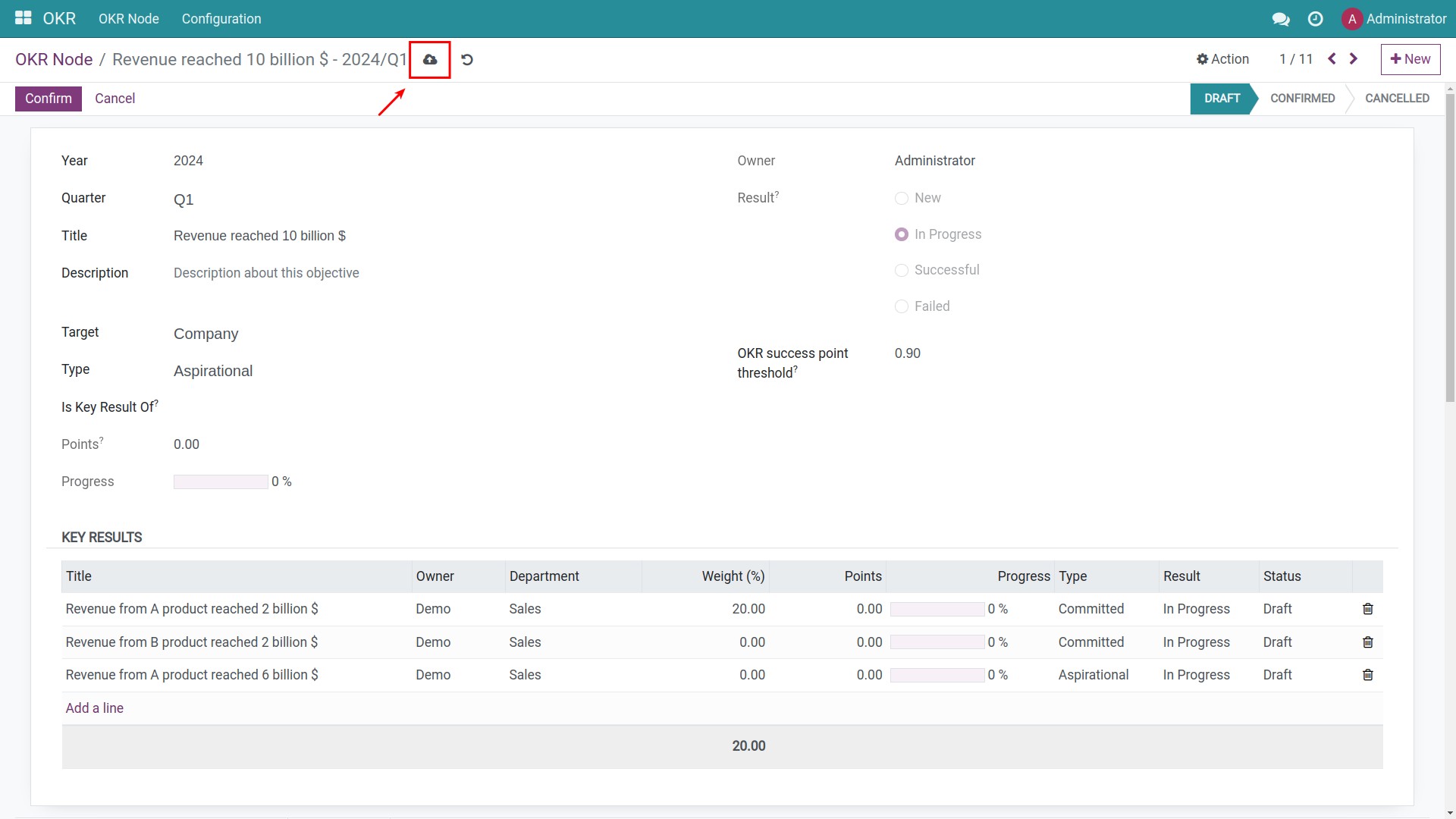 Save an OKR node in Viindoo