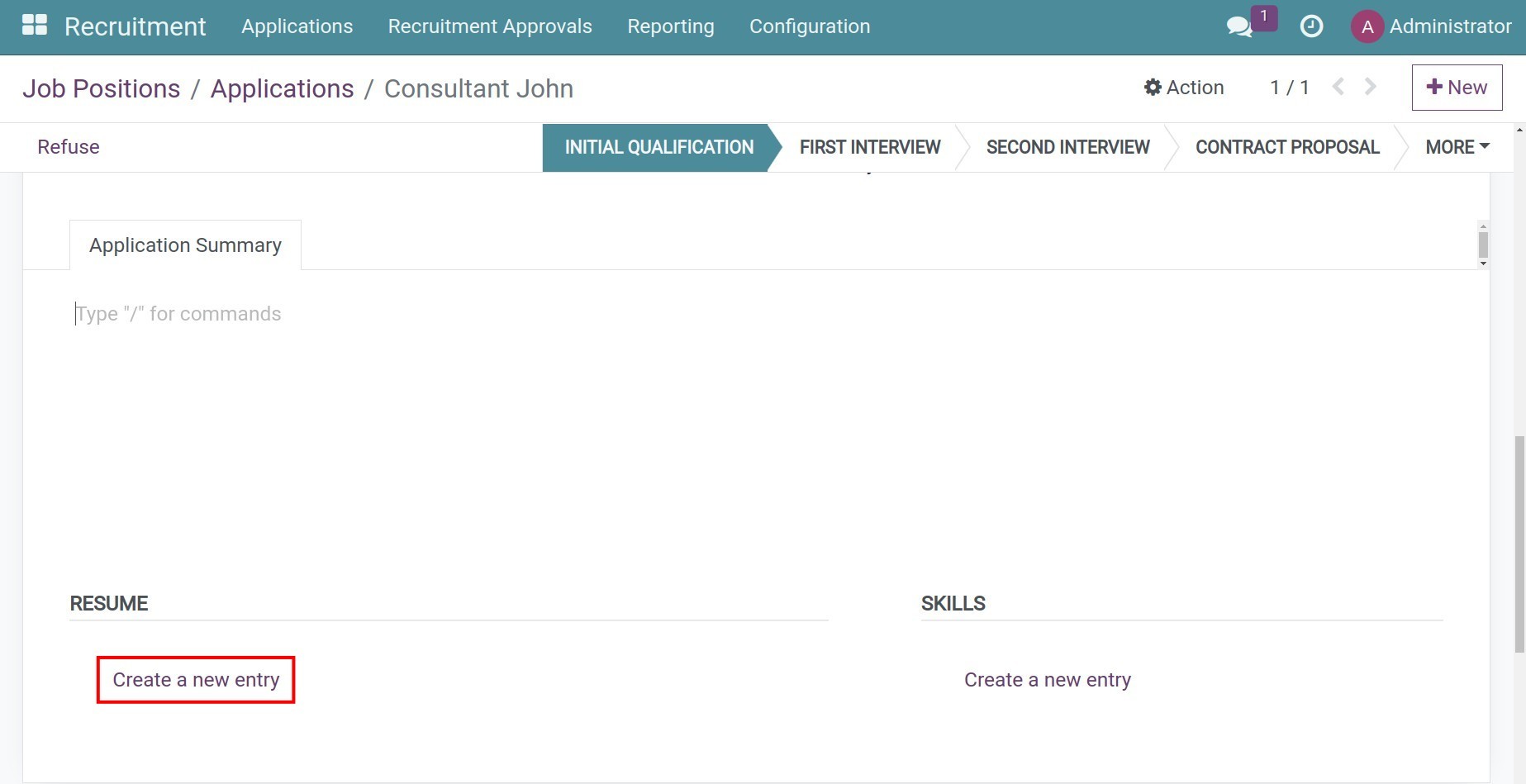 Create a new entry for Resumé