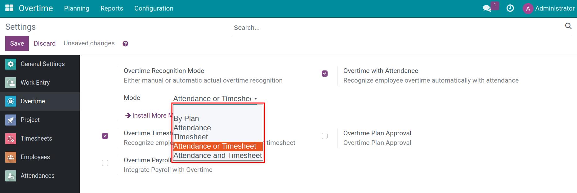 Enable Overtime Timesheet and Overtime Attendance