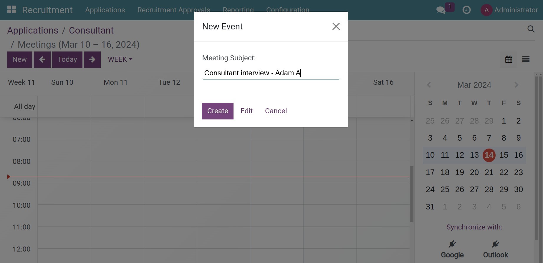 Create an interview with the applicant