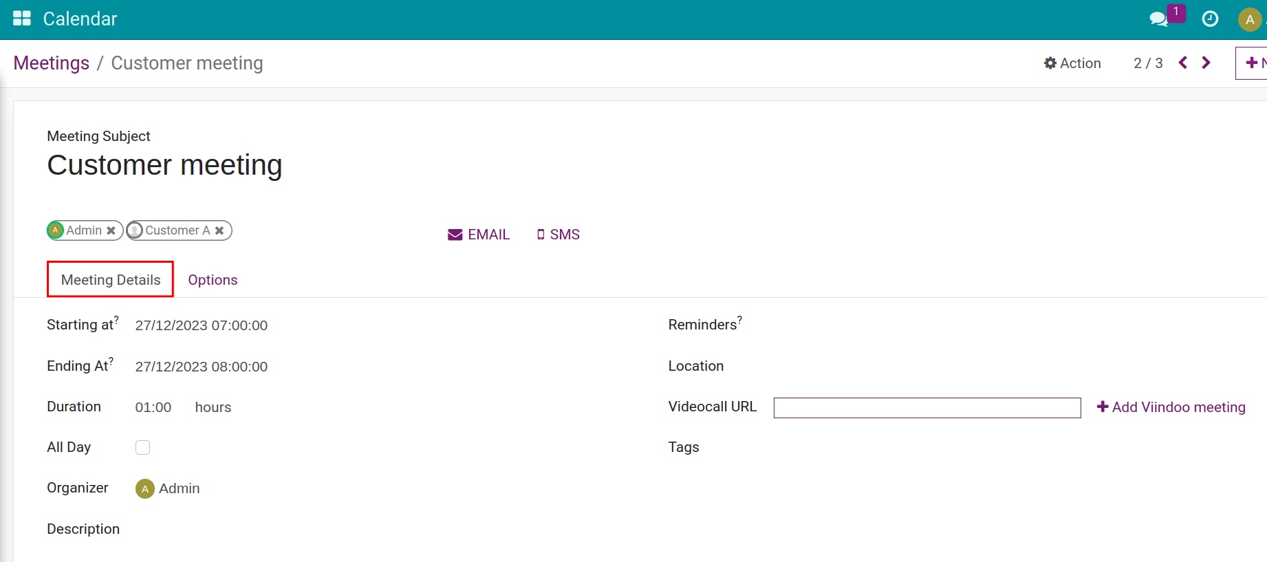 The Meeting details tab