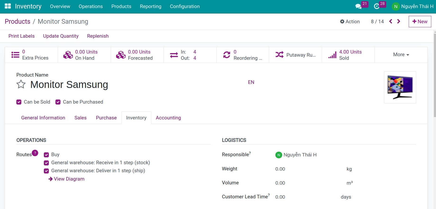 Route configuration on Product Inventory Viindoo