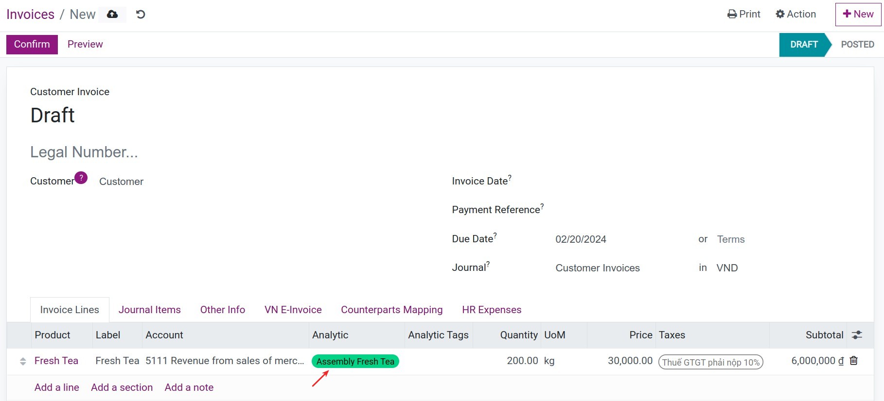 Analytic account in Customer Invoices Viindoo