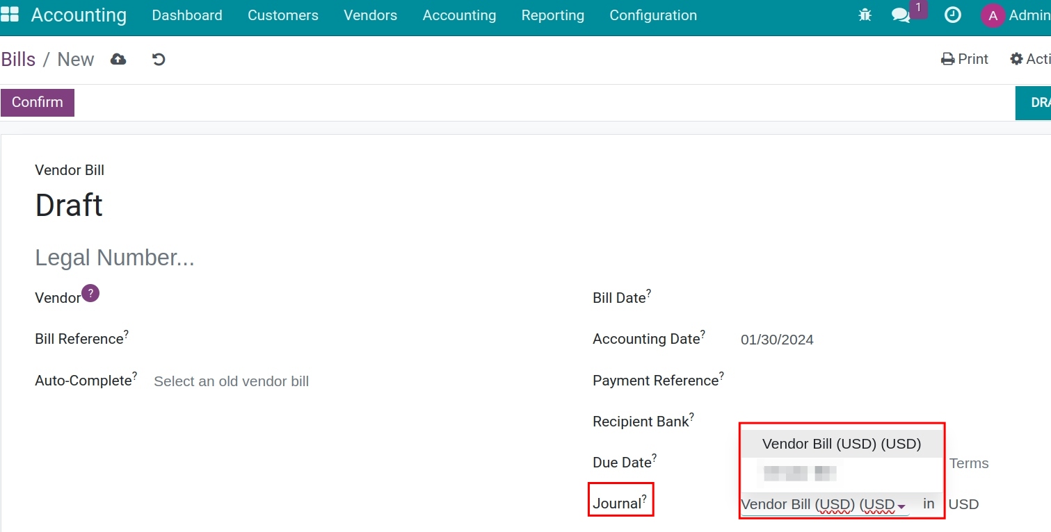 Choose the Journal in invoices Viindoo