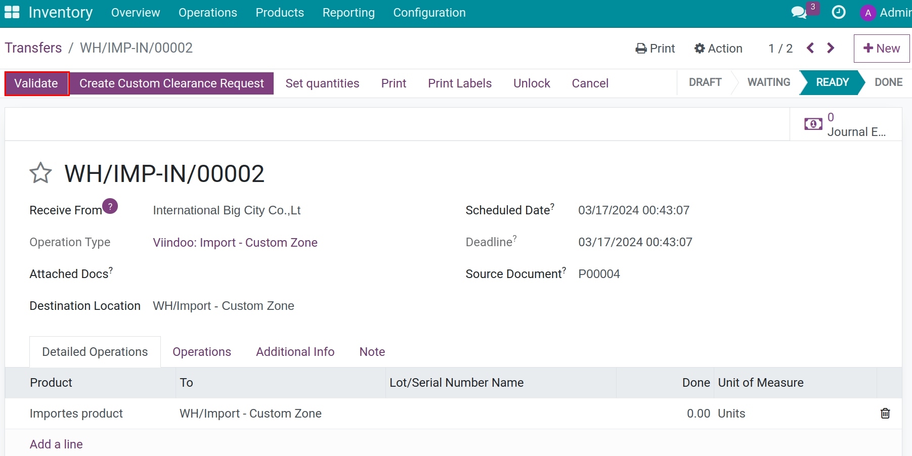 Validate transfer to custom zone - Viindoo