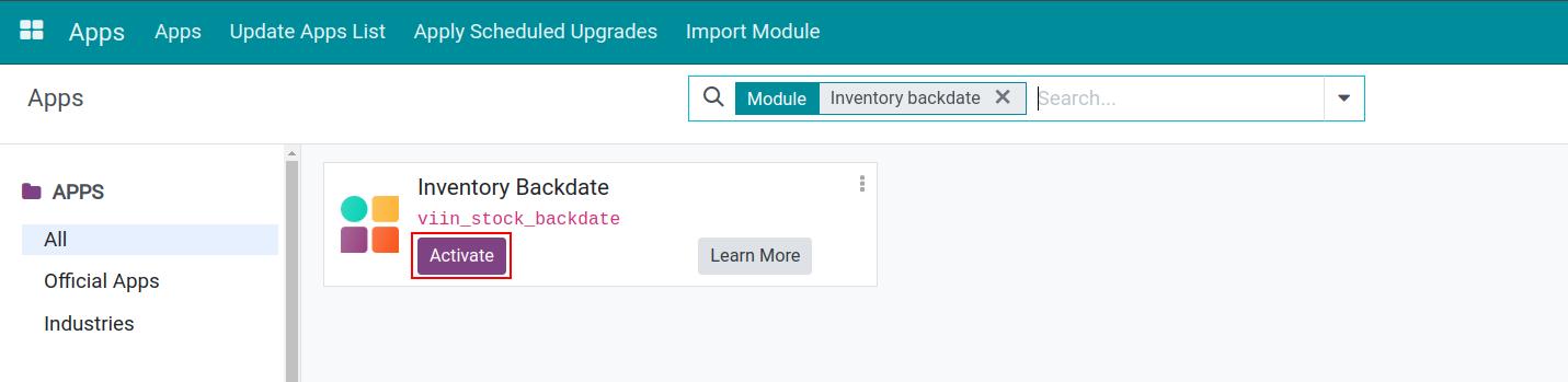 Install inventory backdate module in Viindoo