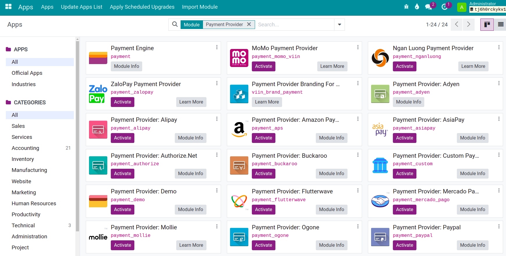 Install the suitable payment ervice rovider app - Viindoo Accounting