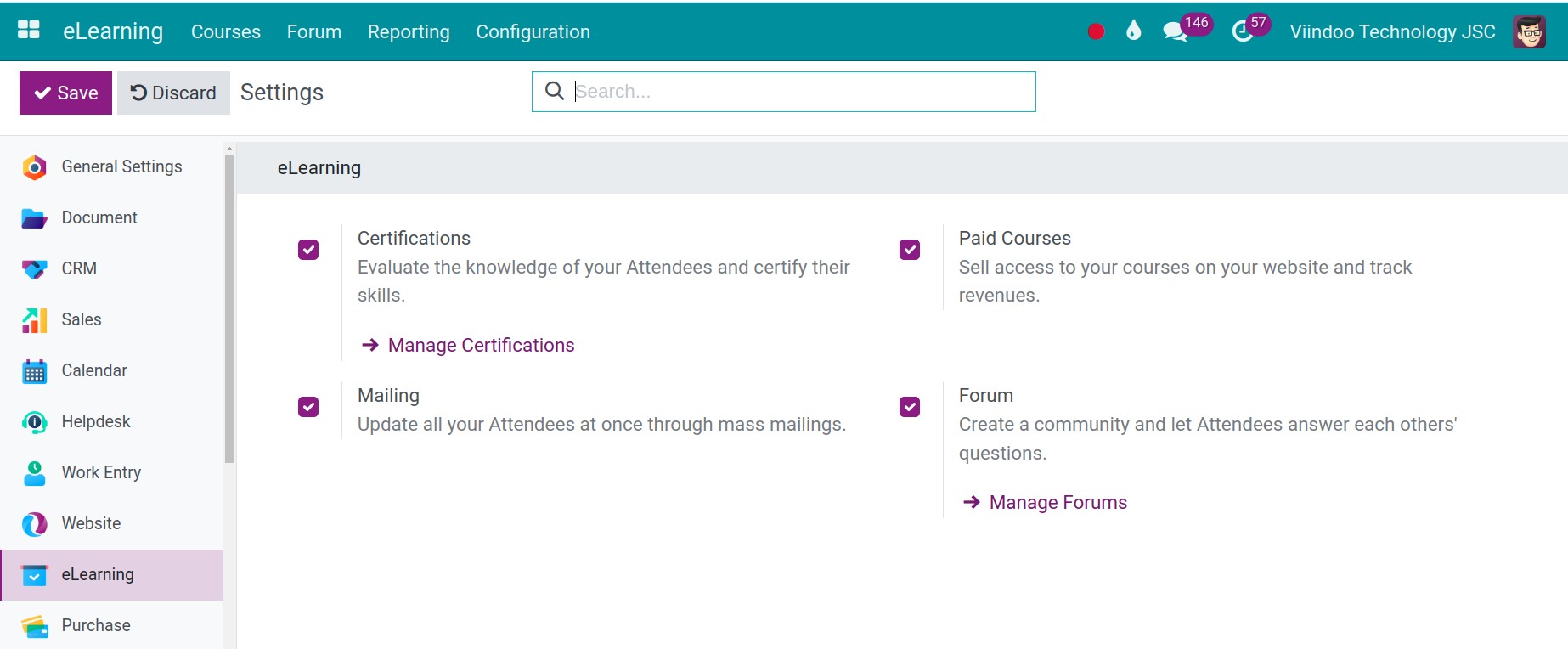 Online course configuration eLearning Viindoo