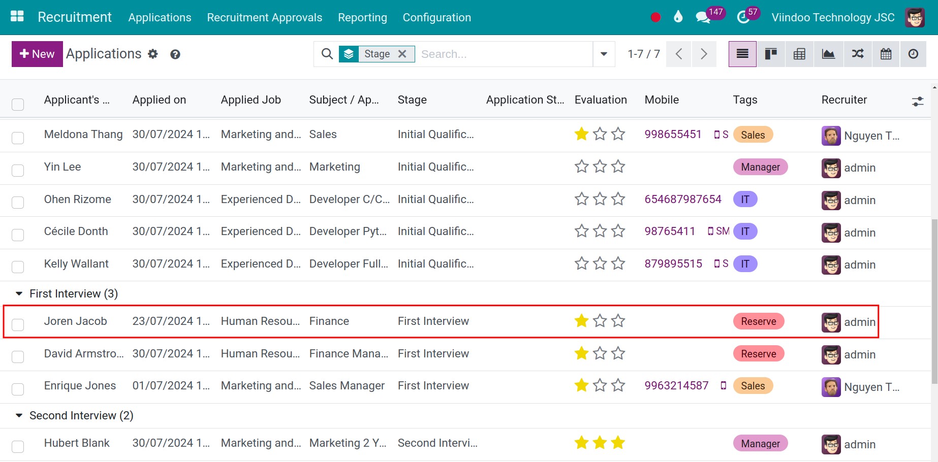 Go to Applications view
