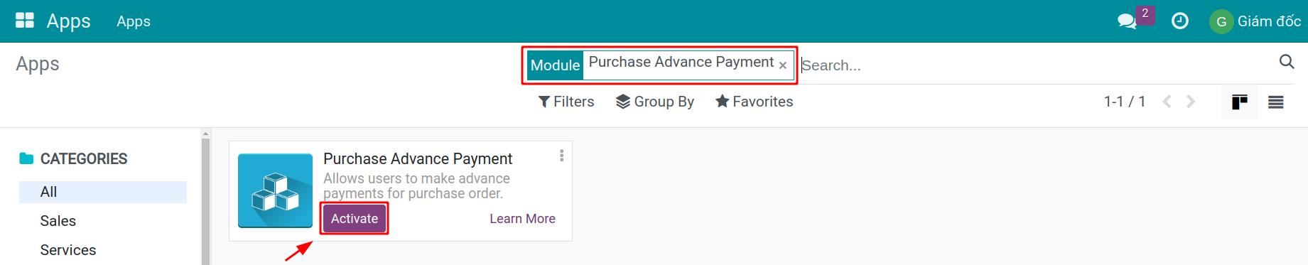 Set up the Purchase Advance Payment module