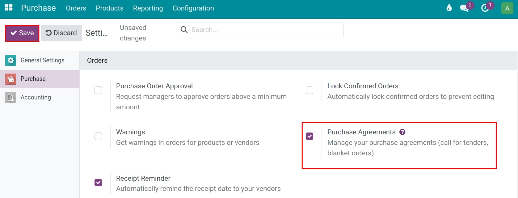 Activate Purchase orders feature - Viindoo Purchase software