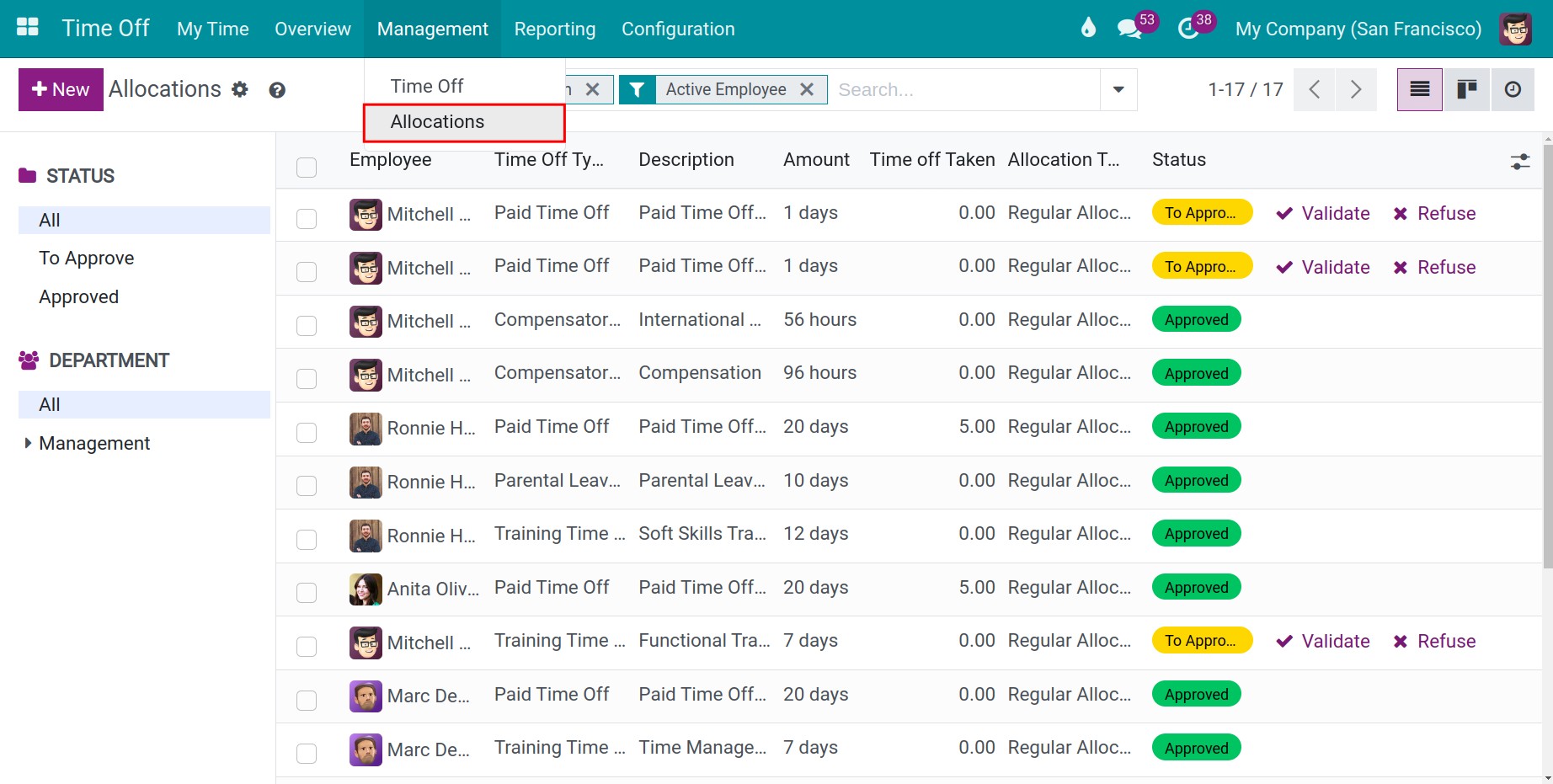 Creating a new allocation request in Viindoo Time-off Management Application