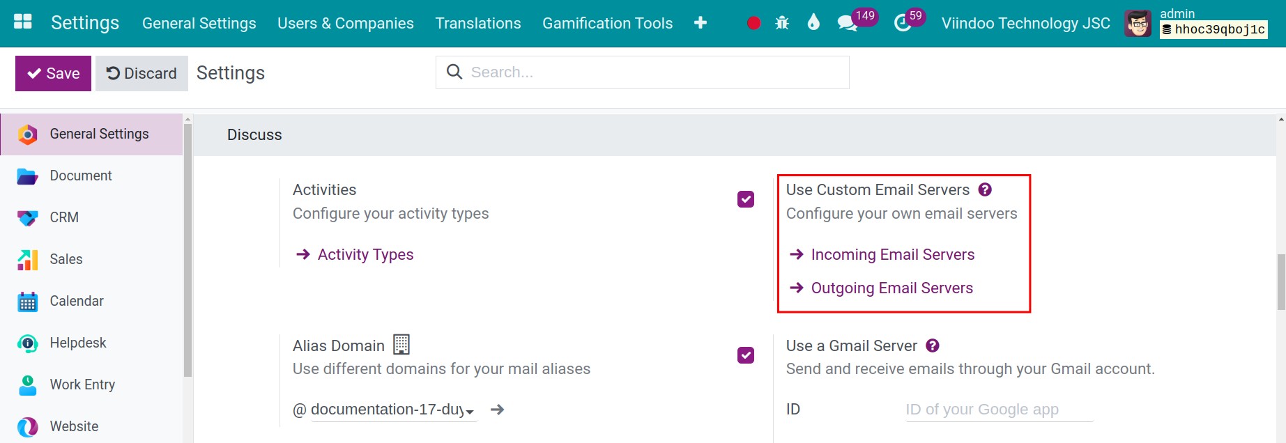 Configure external email servers on crm software - viindoo