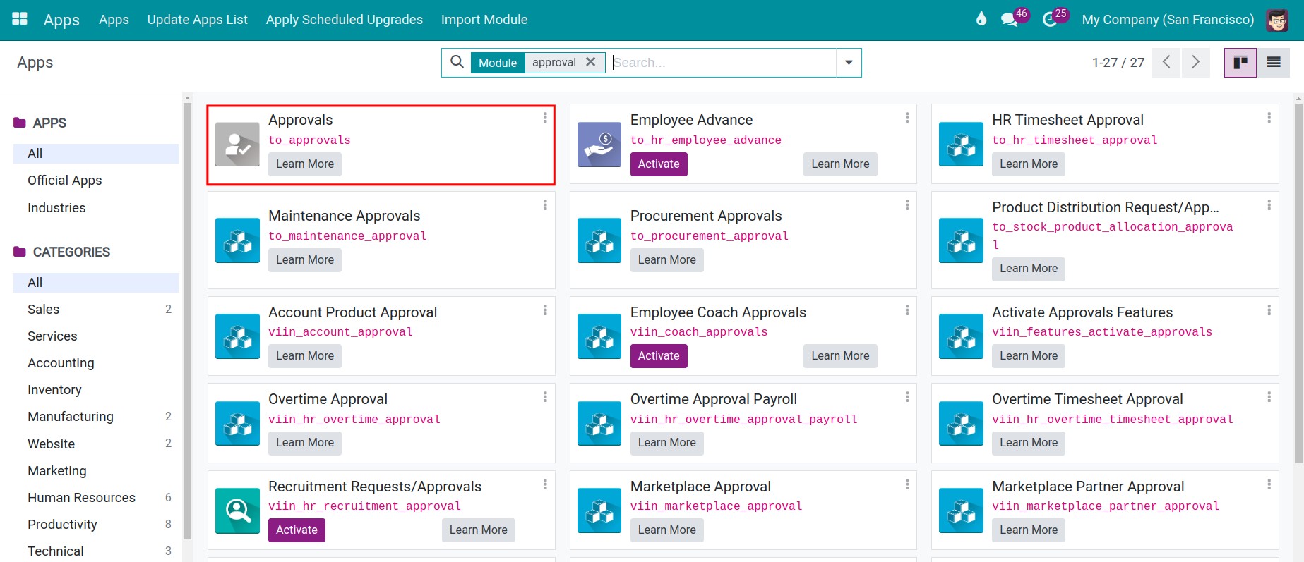 Install Approval app in Viindoo