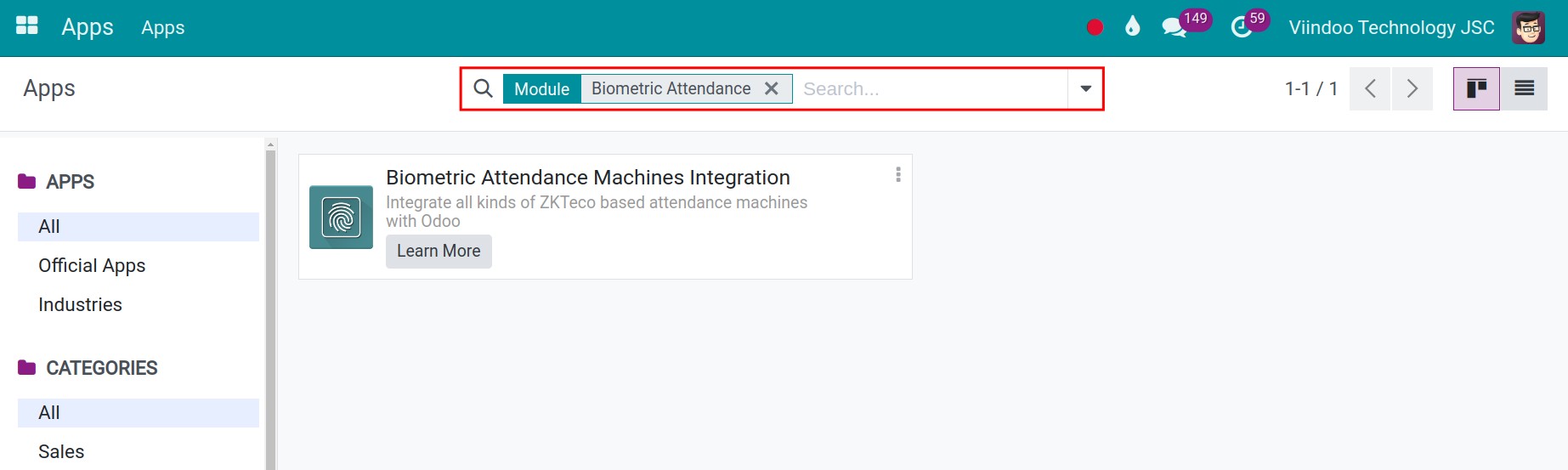 Install Biometric attendance device module