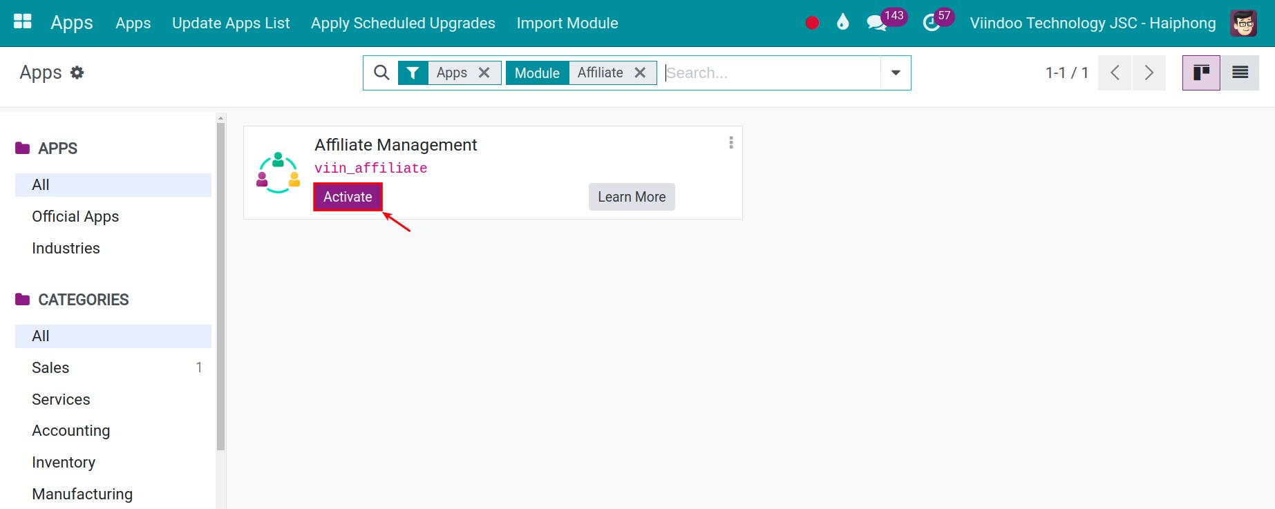 Affiliate installation Viindoo