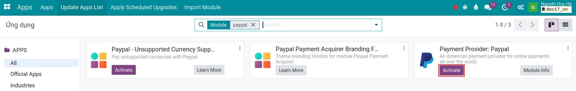 Install VNPay Payment Acquirer module in Viindoo