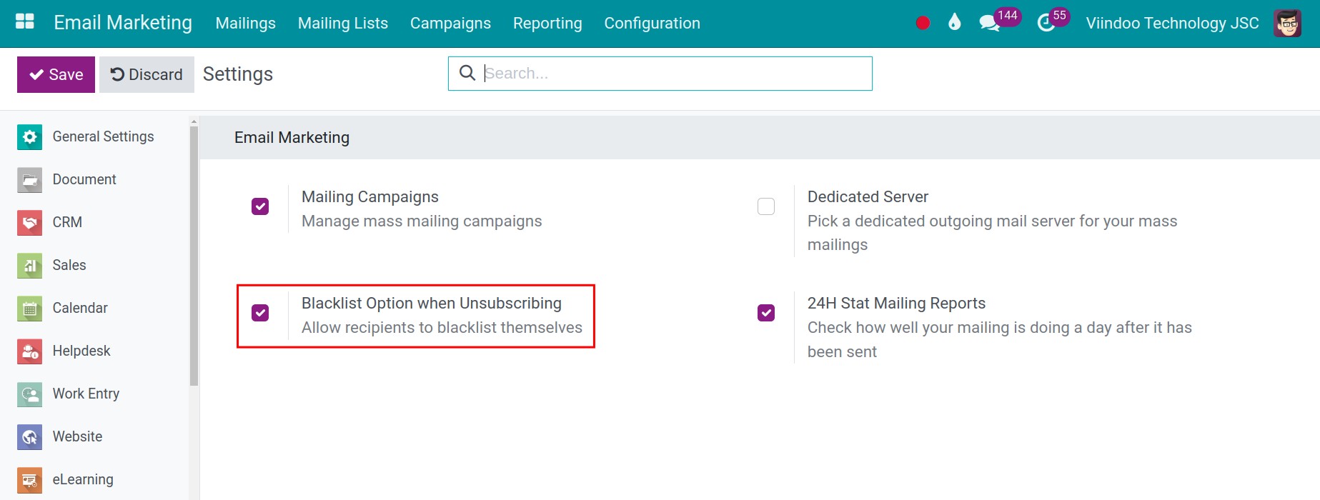 Set up email blacklist