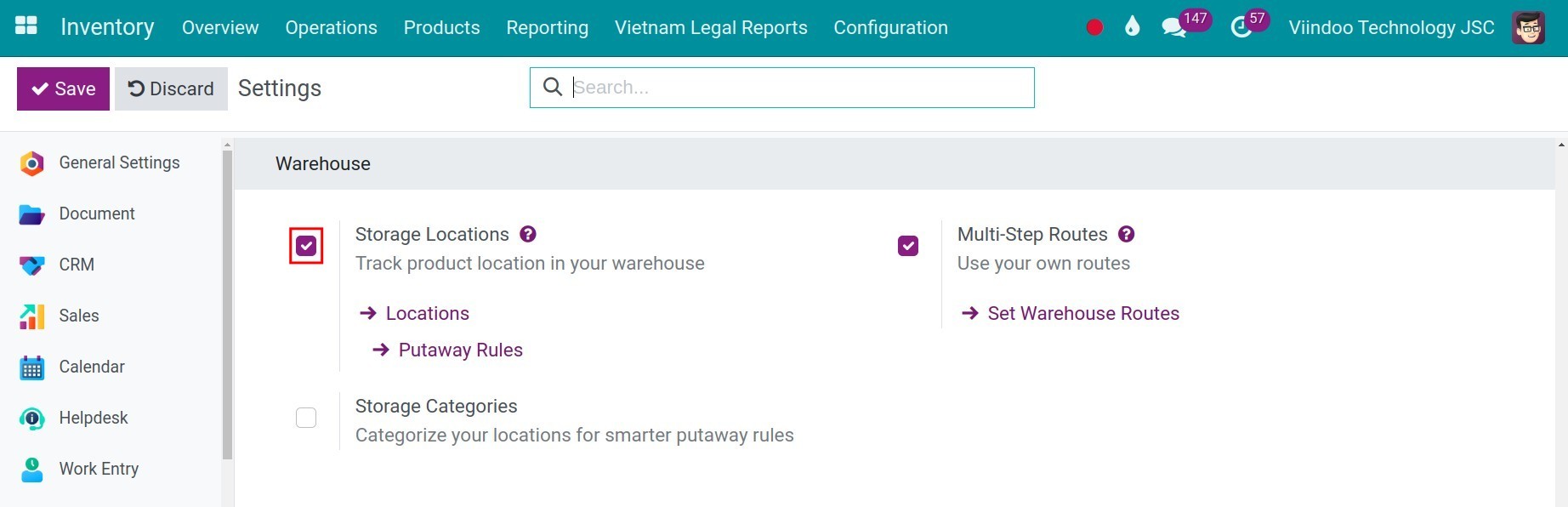 Configure the Storage locations and Multi-Routes features