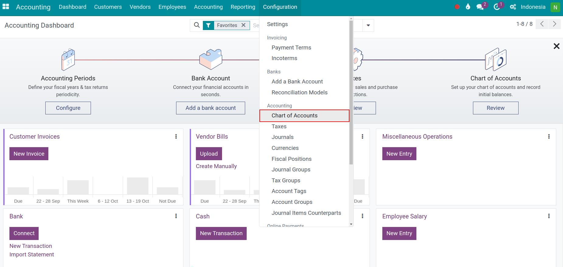 Configure chart of accounts in Viindoo