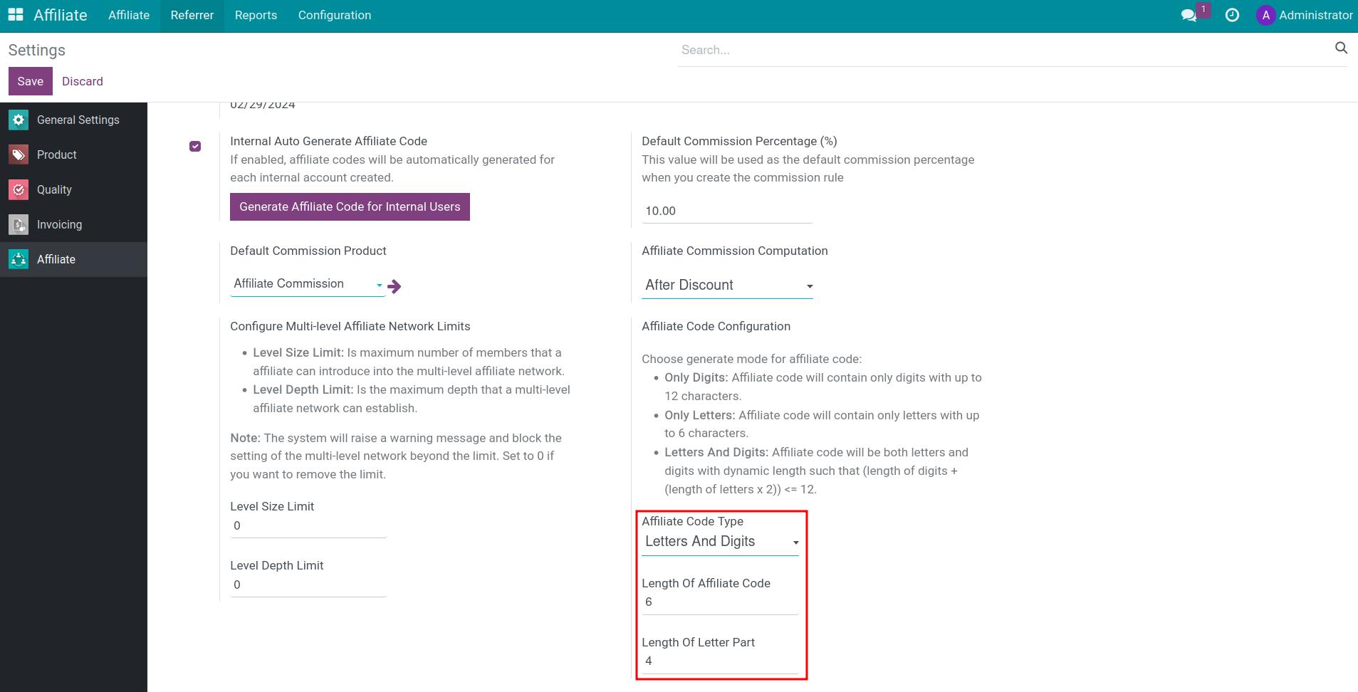 Configuration affiliate code in Viindoo Affiliate