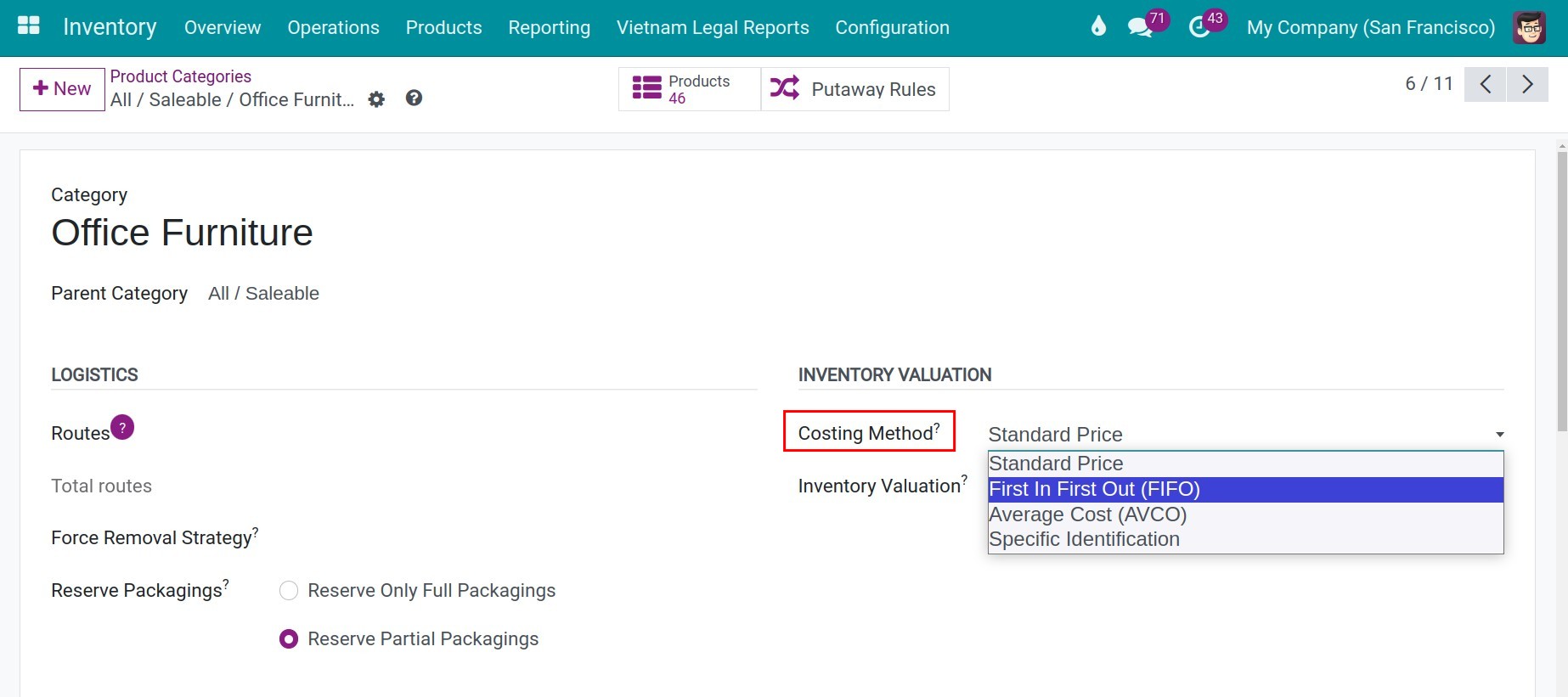 Configuring the cost method