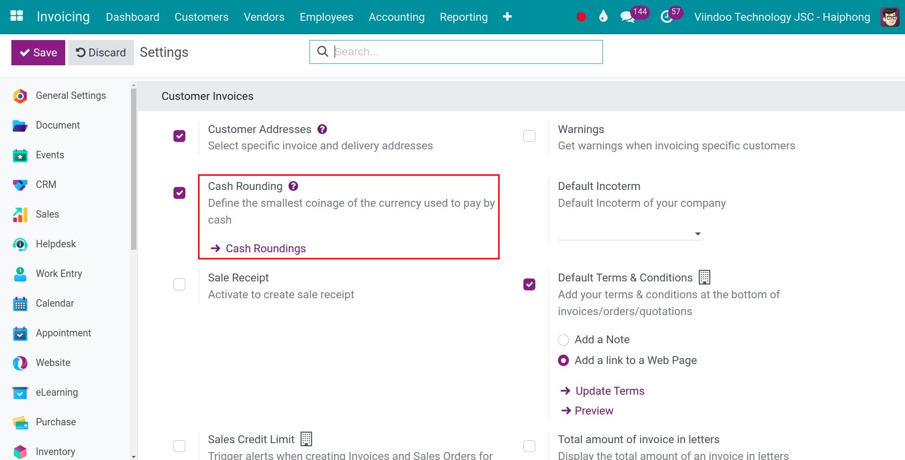 Cash rounding Viindoo Accounting
