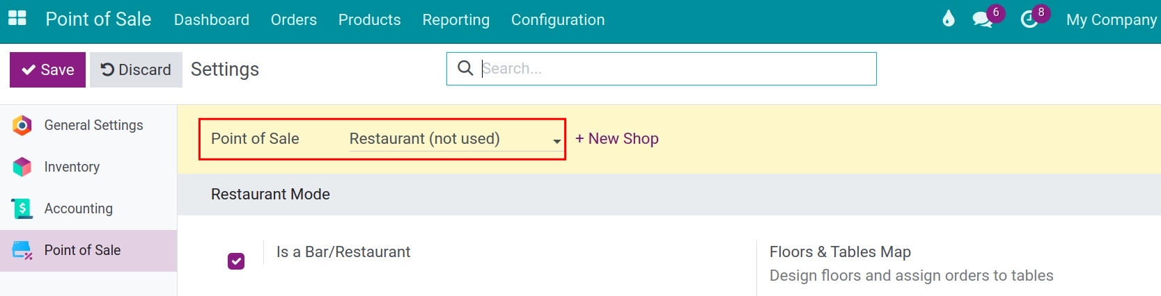 Select the point of sale to set up