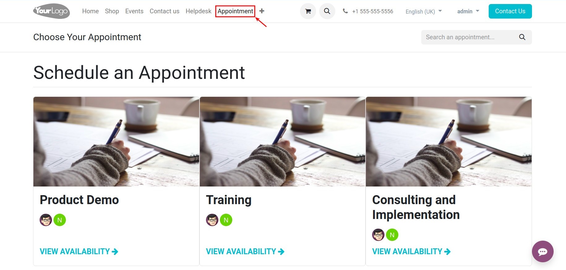 Select an appointment type