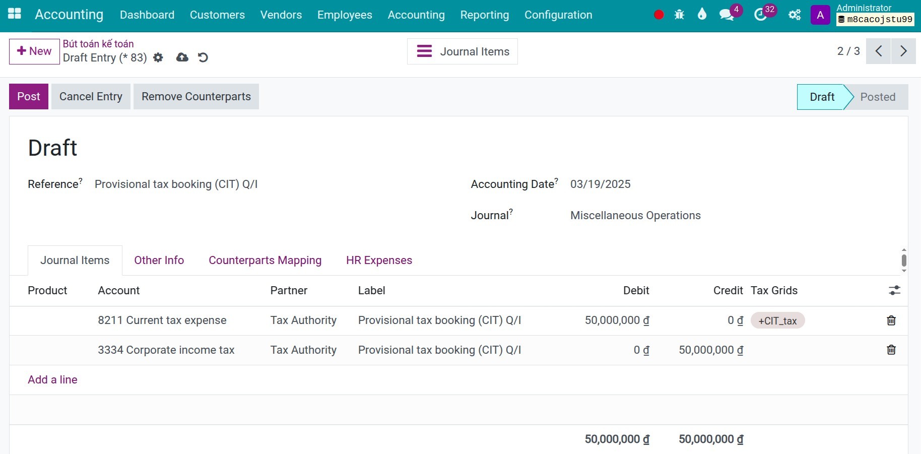 Create a CIT joural entry