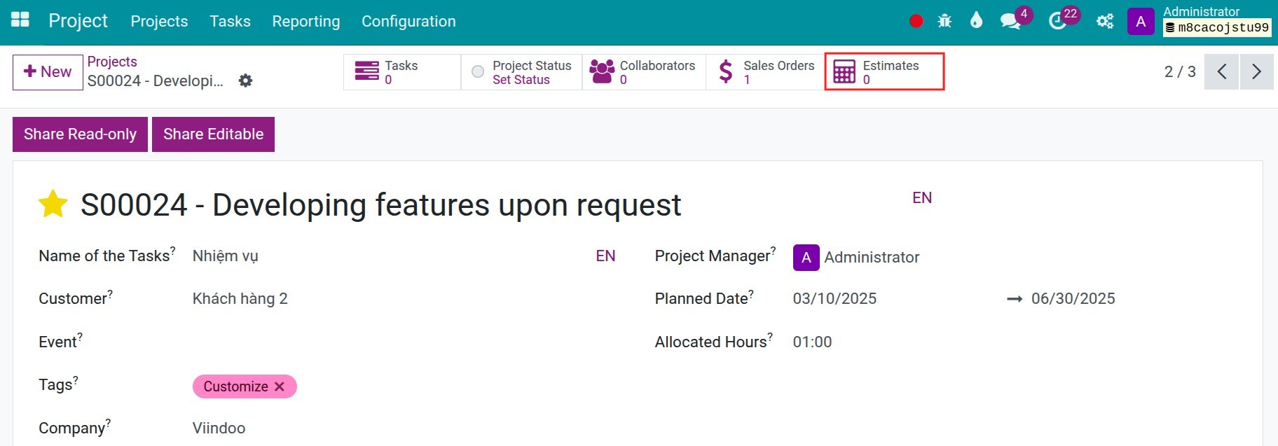 Create estimate for project