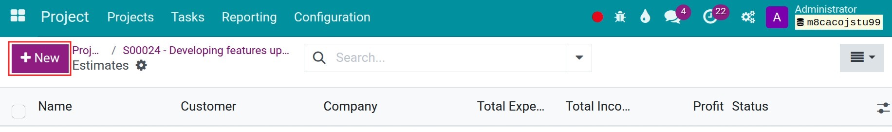Create estimate for project