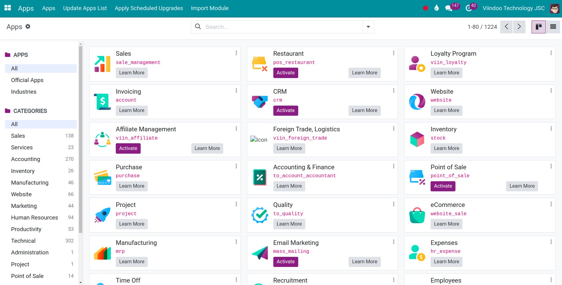 List of modules in Viindoo