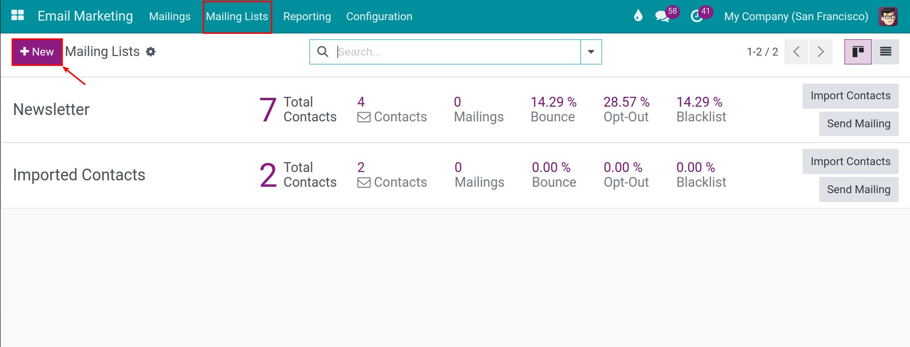 Create mailing list in Viindoo