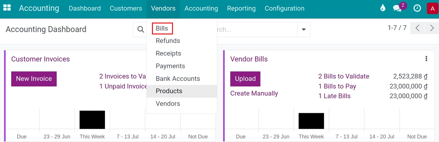 Navigate to invoices in Viindoo Accounting app