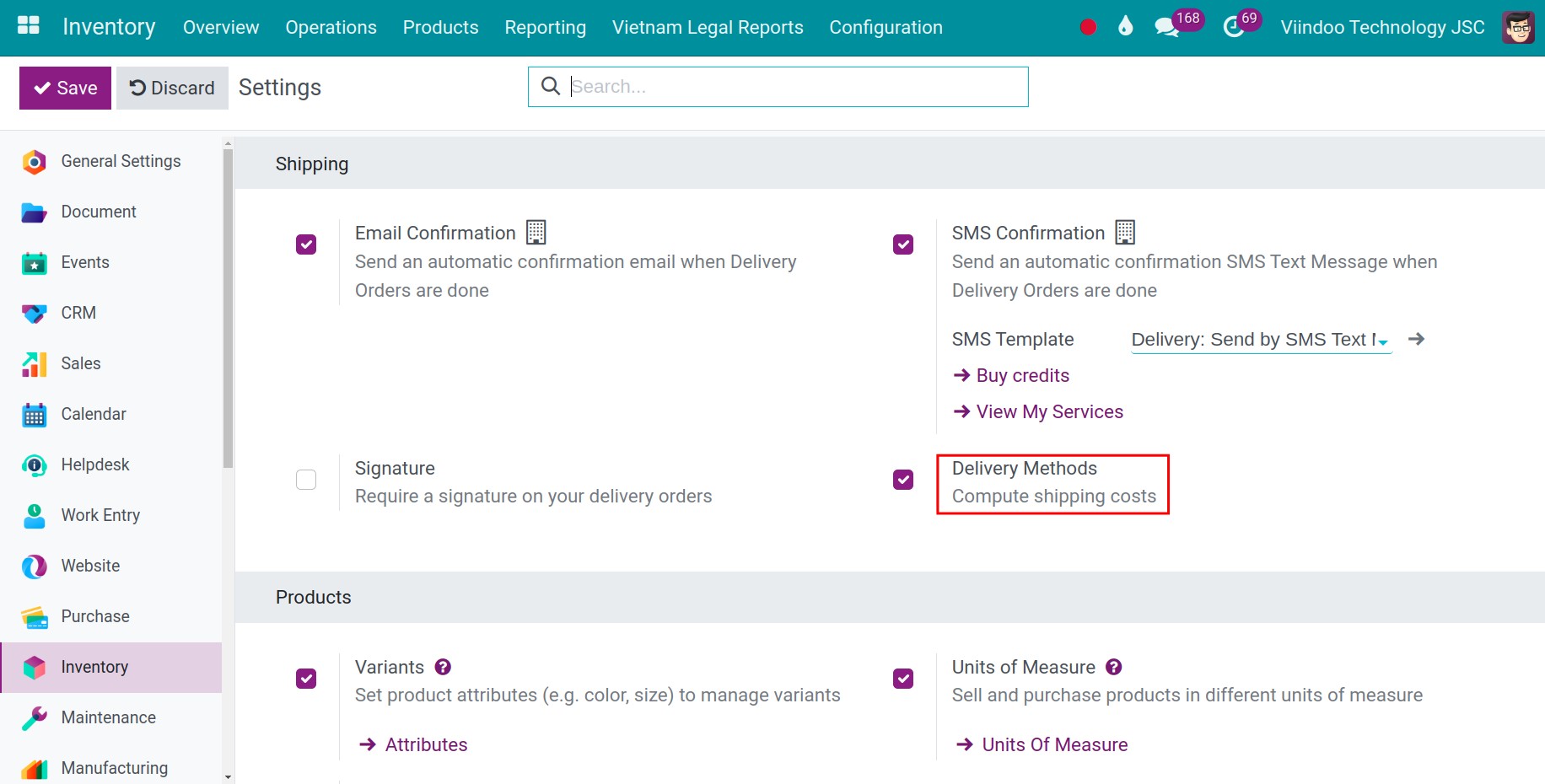 active the Delivery Methods