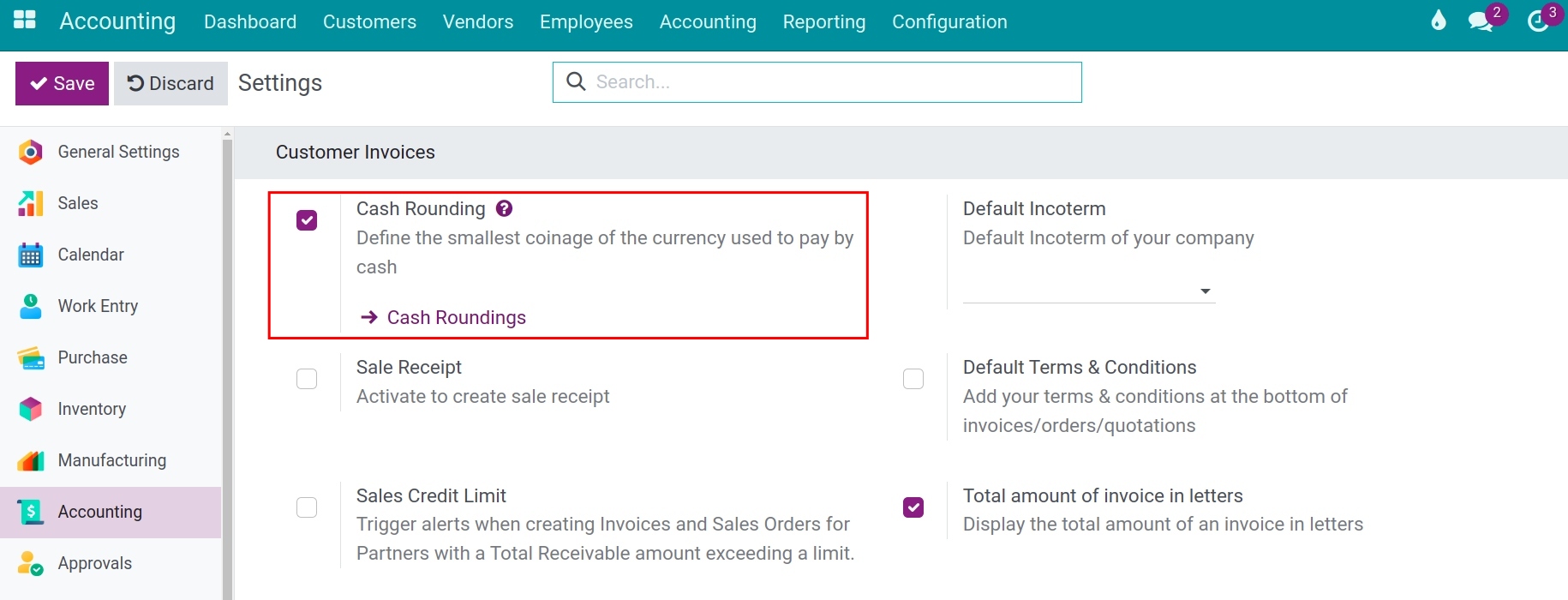 Activate the Cash rounding feature