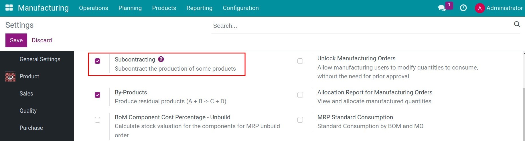 Subcontracting feature activation