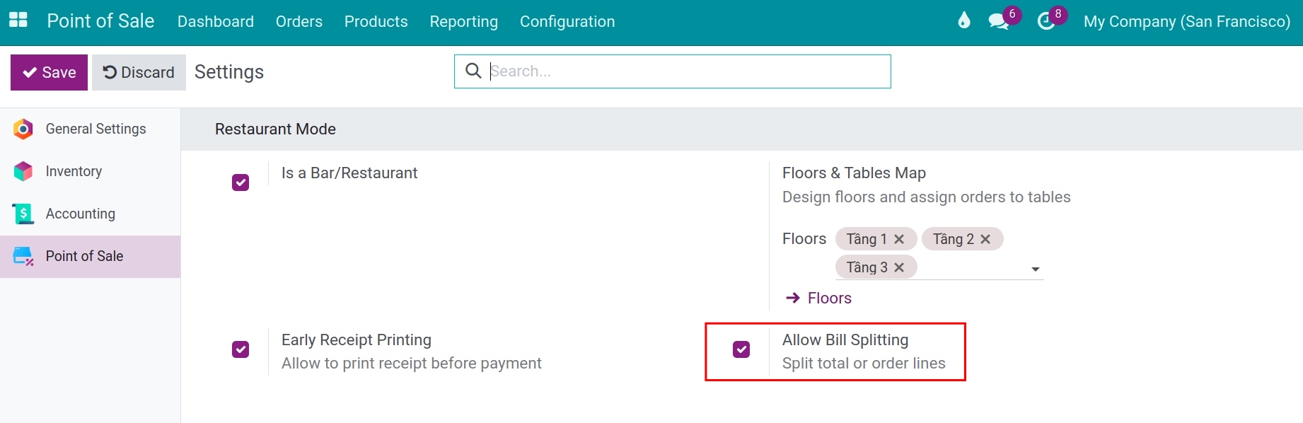Activate Bill Splitting feature in Viindoo